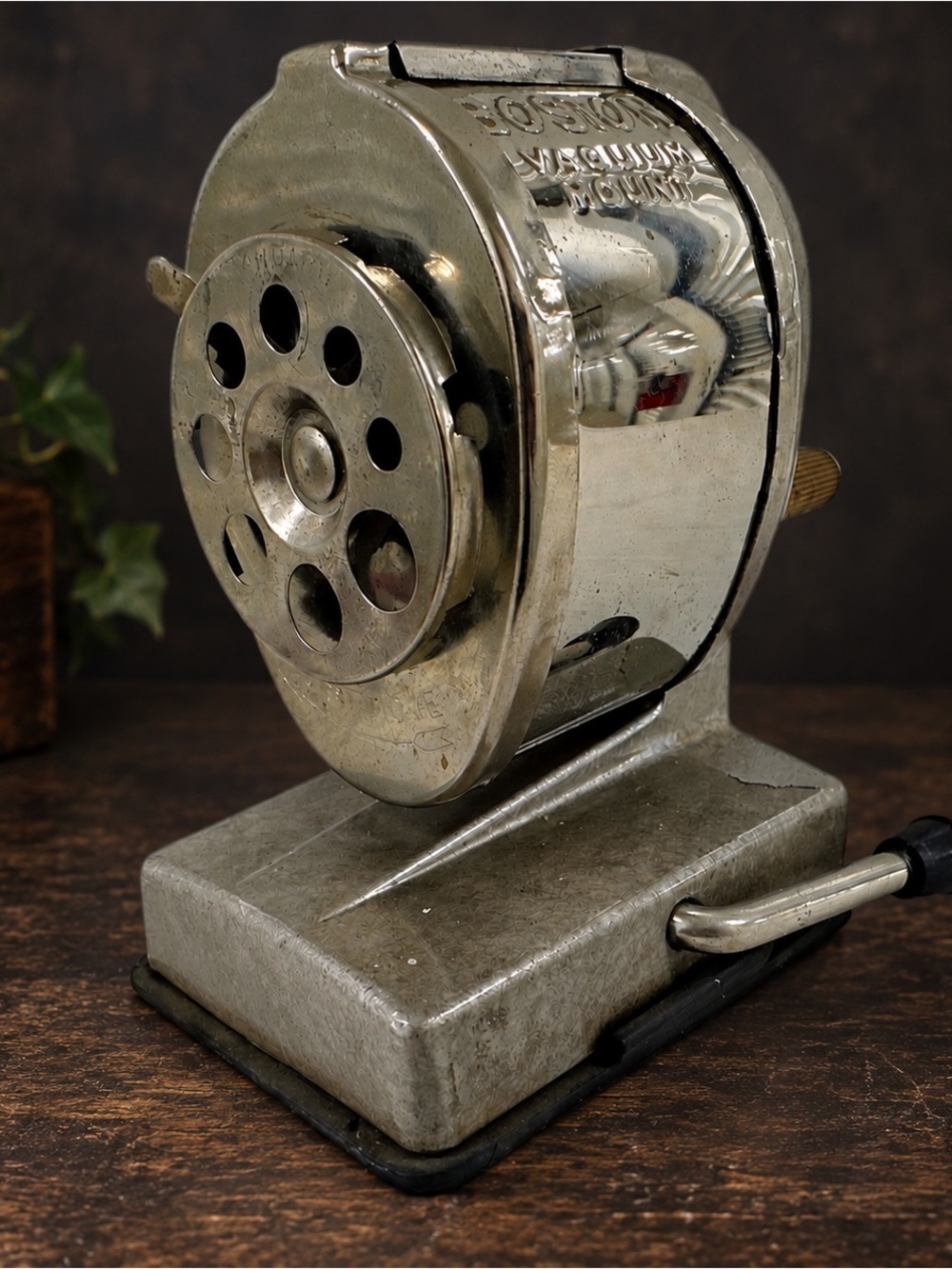 Vintage Boston Vacuum Mount Pencil Sharpener Hand Crank 8 Hole Industrial USA